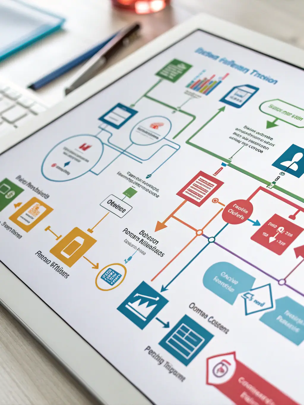 An image of a workflow diagram with process improvements highlighted, illustrating process optimization services.